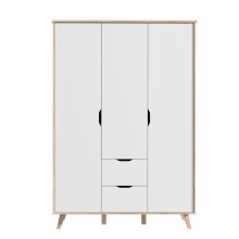 Kleiderschrank >VANKKA< 2 Schübe, Planked Eiche Dekor / Weiss - 139,4x201,5x52,7cm (B/H/T)