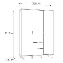 Kleiderschrank >VANKKA< 2 Schübe, Planked Eiche Dekor / Weiss - 139,4x201,5x52,7cm (B/H/T)