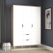 Kleiderschrank >VANKKA< 2 Schübe, Planked Eiche Dekor / Weiss - 139,4x201,5x52,7cm (B/H/T)