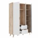 Kleiderschrank >VANKKA< 2 Schübe, Planked Eiche Dekor / Weiss - 139,4x201,5x52,7cm (B/H/T)