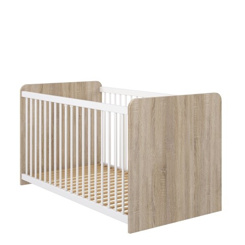 Babybett >WINNIE< Liegefläche 70x140cm, Sonoma Eiche / Weiss - 75,8x80,5x144,4cm (BxHxT)