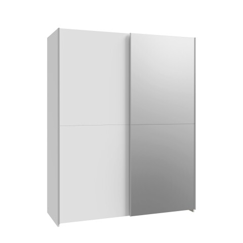 Schiebetürenschrank >Schach & Matt< Weiss / Spiegel - 150,1x190,5x61,2 (BxHxT)