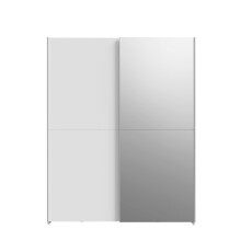 Schiebetürenschrank >Schach & Matt< Weiss / Spiegel - 150,1x190,5x61,2 (BxHxT)