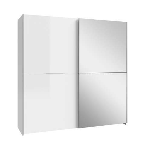 Schwebetürenschrank >Schach & Matt< 2 Stangen, 2 Böden, Weiss / Spiegel - 190,1x190,5x61,2cm (B/H/T)