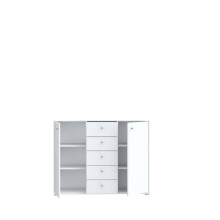 Sideboard >TEMPRA2< 2 Türen, 5 Schübe, in Weiss - 108,8x85,5x34,8cm (BxHxT)