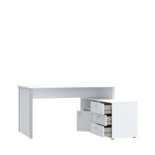 Eckschreibtisch >TEMPRA2< 3 Schübe, 2 Türen, weiss - 120,6x74,9x151,4cm (B/H/T)