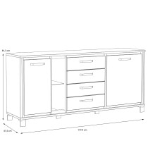 Sideboard >TRONDHEIM< 4 Schübe, Artisan Eiche Dekor/ Schwarz Eiche - 177,4x81,3x41cm (B/H/T)