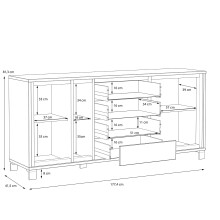 Sideboard >TRONDHEIM< 4 Schübe, Artisan Eiche Dekor/ Schwarz Eiche - 177,4x81,3x41cm (B/H/T)