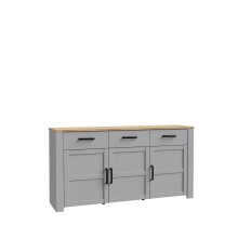 Sideboard >BOHOL< 3 Üren, 3 Schübe, Riviera Eiche / Eiche grau - 166,1x87x42cm (BxHxT)