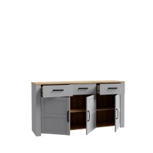 Sideboard >BOHOL< 3 Üren, 3 Schübe, Riviera Eiche / Eiche grau - 166,1x87x42cm (BxHxT)