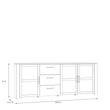 Sideboard >BOHOL< 3 Türen. 3 Schübe, Riviera Eiche / Eiche grau - 220,8x87x42cm (BxHxT)