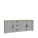 Sideboard >BOHOL< 3 Türen. 3 Schübe, Riviera Eiche / Eiche grau - 220,8x87x42cm (BxHxT)