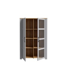 Stauraumvitrine >BOHOL< 2 Türen, Riviera Eiche Dekor / Eiche grau - 106,4x160,6x42cm (BxHxT)