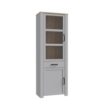 Stauraumvitrine >BOHOL< 2 Türen, 1 Schub, Riviera Eiche / Eiche grau - 71,7x205,4x42cm (BxHxT)