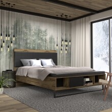 Stauraumbett >JAKOBINA< 160x200cm, Stabeiche Dekor/...