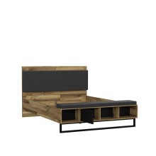 Stauraumbett >JAKOBINA< 160x200cm, Stabeiche Dekor/ Schwarz Eiche - 167,4x119,7x234,cm (B/H/T)