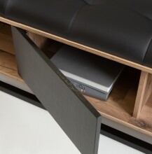 Stauraumbett >JAKOBINA< 160x200cm, Stabeiche Dekor/ Schwarz Eiche - 167,4x119,7x234,cm (B/H/T)