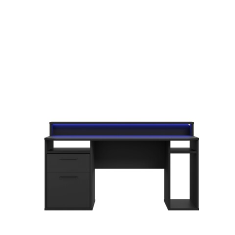 Gamingtisch >TEZAUR< LED-Wechselbeleuchtung, Schub,Tür, schwarz - 160x91x72cm (B/H/T)