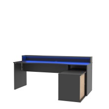 Eckschreibtisch>TEZAUR< Gamingtisch, LED-Wechselbeleuchtung, schwarz - 200x91,1x125,4cm B/H/T