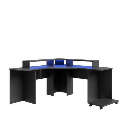 Eckschreibtisch >TEZAUR< Gamingtisch, LED-Wechselbeleuchtung, schwarz - 160x91,1x160cm (B/H/T)