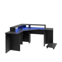 Eckschreibtisch >TEZAUR< Gamingtisch, LED-Wechselbeleuchtung, schwarz - 160x91,1x160cm (B/H/T)