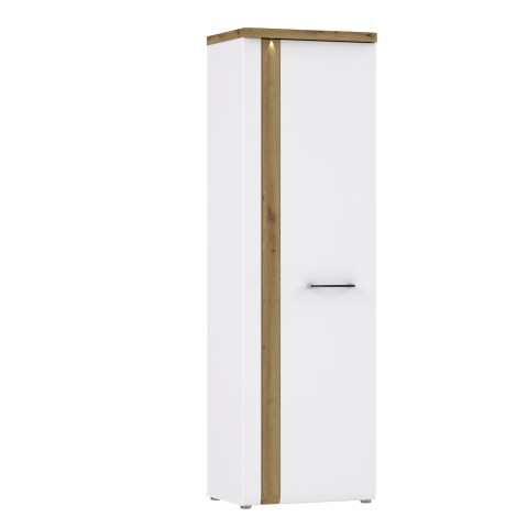 Garderobenschrank >TULUZA< LED, Drehtür, Weiß / Artisan Eiche Dekor - 60,3x196x43,4cm (B/H/T)