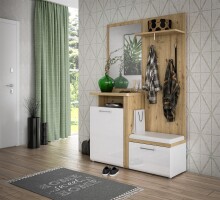 Kompaktgarderobe >TULUZA< Spiegel, Weiss / Artisan...