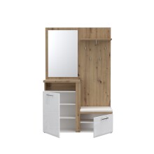 Kompaktgarderobe >TULUZA< Spiegel, Weiss / Artisan Eiche Dekor - 128,5x200,8x43,4cm (B/H/T)