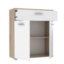 Kommode >WINNIE< 1 Schub, 2 Türen, weiss / Sonoma Eiche Dekor - 79,9x93x34,8cm (B/H/T)