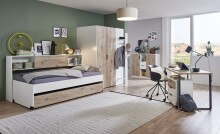 Schreibtisch >NORDERNEY< made in Germany, Viking Eiche Dekor / schwarz - 140x75x70cm (BxHxT)