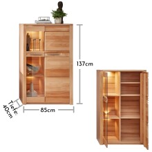Stauraumvitrine >Nature One< 2 Türen, mit LED, FSC, Kernbuche teilmassiv - 85x137x40cm (B/H/T)