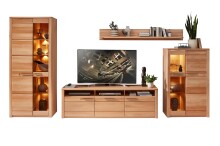 Wohnwand >Nature One< 4-teilig, mit LED, FSC, in Kernbuche teimassiv - 390x203x45cm (B/H/T)