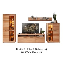 Wohnwand >Nature One< 4-teilig, mit LED, FSC, in Kernbuche teimassiv - 390x203x45cm (B/H/T)