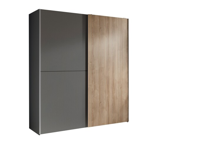 Schiebetürenschrank >Berno< 2 Türen, in Grau / Eiche Dekor - 170x195,5x57,2cm (BxHxT)