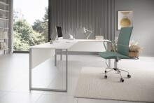 Eckschreibtisch >Amanda< in Weiß, Melamin und Metall - 223x77x73cm (BxHxT)