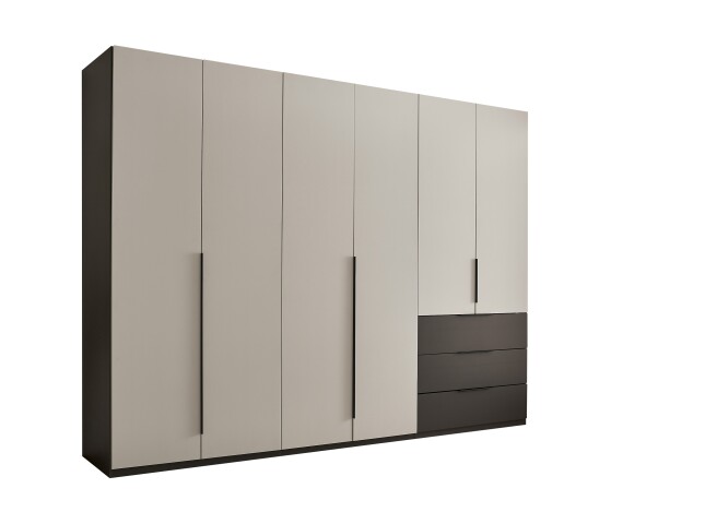 Kleiderschrank >Nuka< in Grau, Dekorfolie - 300x225,5x60cm (BxHxT)