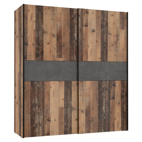 Kleiderschrank >WINNIE< in Old Wood Vintage / Betonoptik Dunkelgrau - 170,3 x 190,5 x 61,2 cm