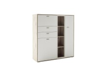 Highboard >SANTERNO< 2 Türen, 2 Schübe, Fächer, Soft withe / Eiche Dekor - 124x133x37 BxHxT
