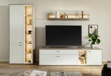 Stauraumvitrine >SANTERNO< 2 Türen, 12 Fächer, Soft withe/ Viking Eiche Dekor - 78x197x37 (BxHxT)