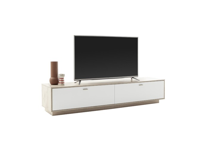 Lowboard >SANTERNO< 2 Schübe, 80 Zoll, Soft withe / Viking Eiche Dekor - 210x44x50 (BxHxT)