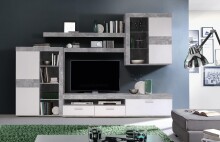 Wohnwand >ZUMBA< in Betonoptik Lichtgrau / Weiss -...