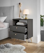 Nachtkommode >Laila< in Graphit, Melamin - 50x70x34cm (BxHxT)