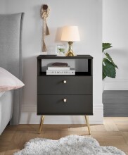 Nachtkommode >Laila< in Graphit, Melamin - 50x70x34cm (BxHxT)