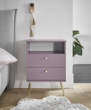 Nachtkommode >Laila< in Pflaume, Melamin - 50x70x34cm (BxHxT)
