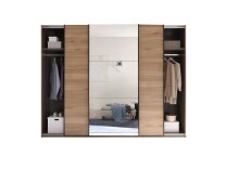 Schiebetürenschrank >Bravo< 3 Türen, Spiegel / Mauvella Eiche Dekor / Graphit - 270x210x60 (BxHxT)