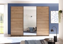 Schiebetürenschrank >Bravo< 3 Türen, Spiegel / Mauvella Eiche Dekor / Graphit - 270x210x60 (BxHxT)