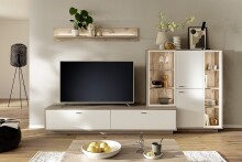 Wohnwand >SANTERNO< (3-teilig) in Soft weiss / Eiche Dekor - 287x180x50 (BxHxT)