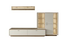 Wohnwand >SANTERNO< (3-teilig) in Soft weiss / Eiche Dekor - 287x180x50 (BxHxT)