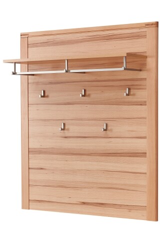 Garderobenpaneel >Nature One< 5 Haken, Ablage-Boden, FSC Kernbuche teilmassiv - 90x110x29cm (B/H/T)