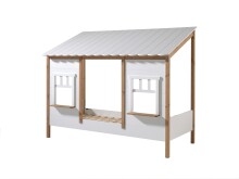 Hausbett >BABS< Lattenrost, teilmassiv eichfarbig / weiss - 214,2x174x105,3cm (BxHxT)